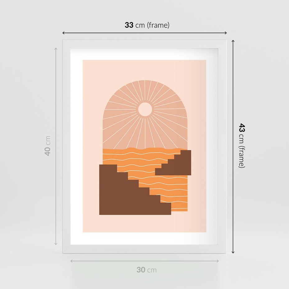 Plakat w ramie 30x40 - Słoneczne Inspiracje w Stylu Boho - boho grafika, słońce - rama biała