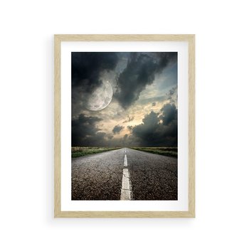 Plakat w ramie 40x50 - magia nocnej drogi - droga, księżyc - rama drewno