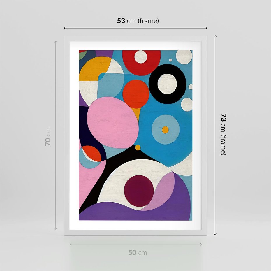 Plakat w ramie 50x70 - Kolorowe Ulotności - abstrakcyjny obraz olejny, żywe kolory - rama biała