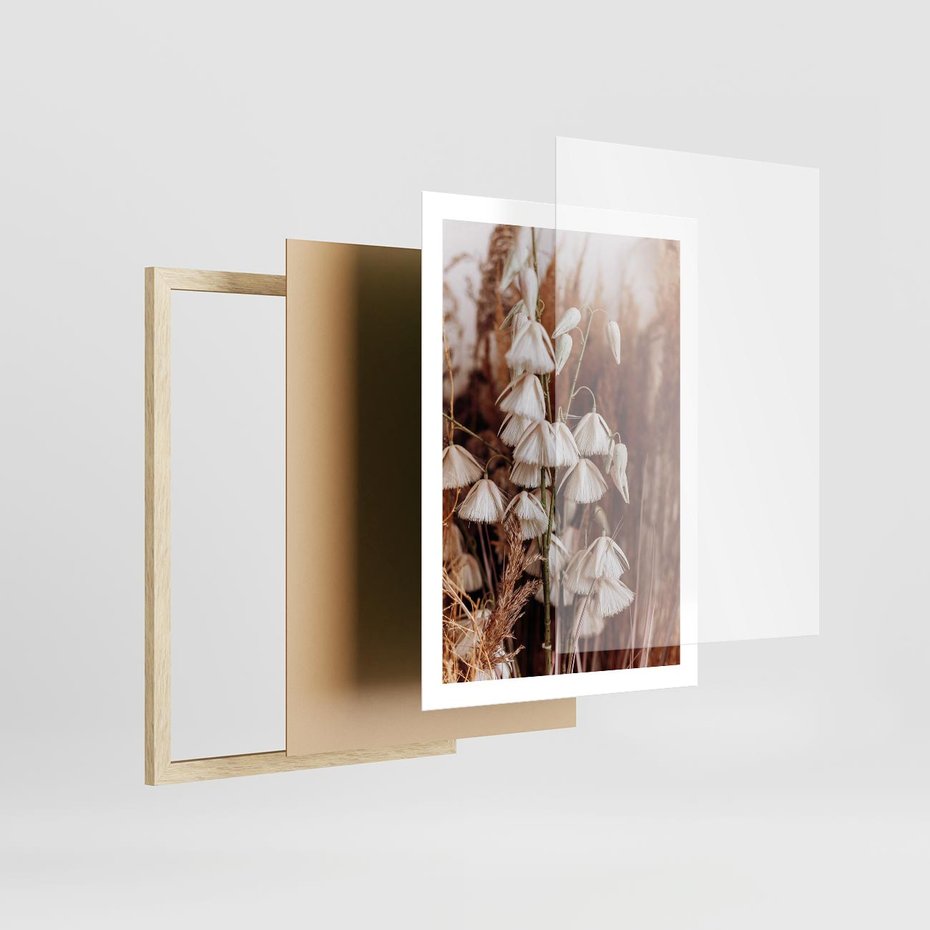 Plakat w ramie 50x70 - Boho Styl z Suchymi Trawami - suche trawy, bogo styl - rama drewno