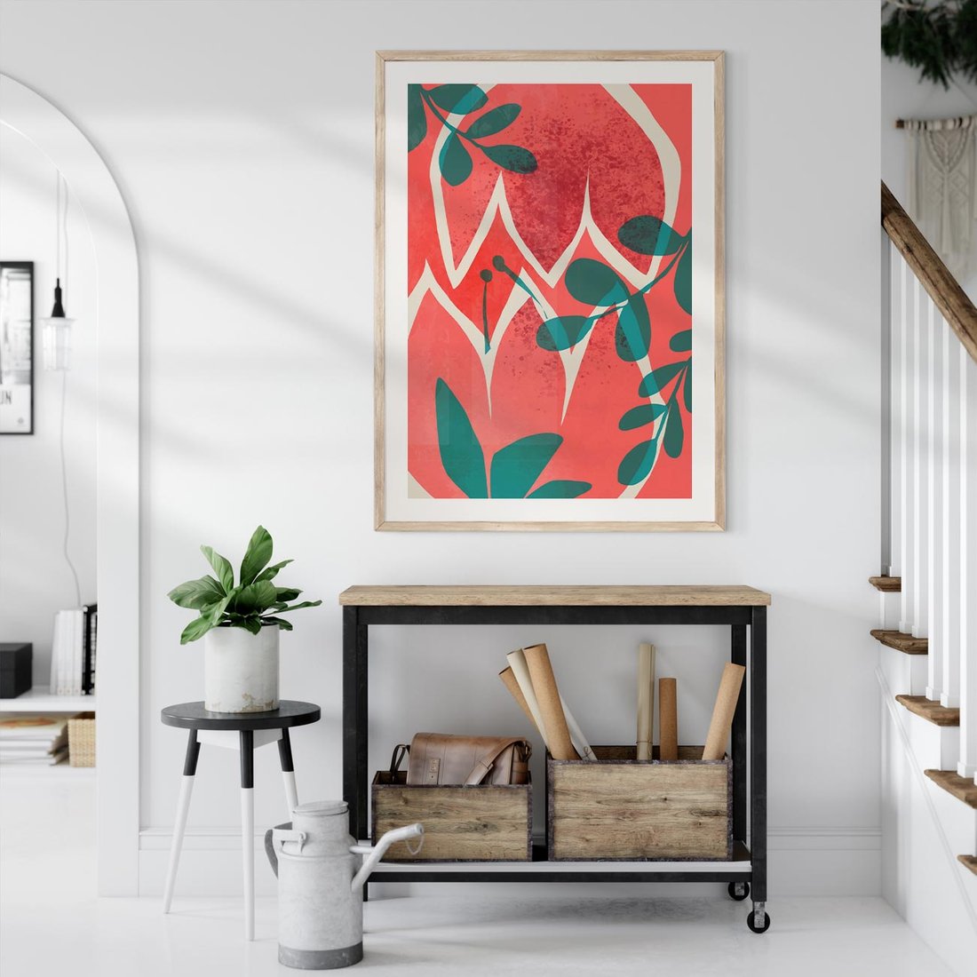 Plakat w ramie 40x50 - Migotliwe Kształty Plam - nowoczesny plakat, abstrakcyjne kwiaty - rama drewno