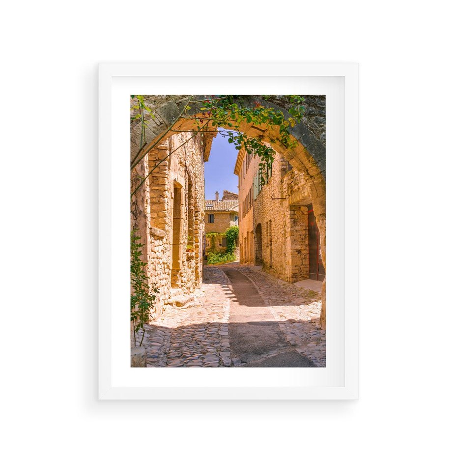 Plakat w ramie 30x40 - Malownicza uliczka w perspektywie - uliczka, perspektywa - rama biała