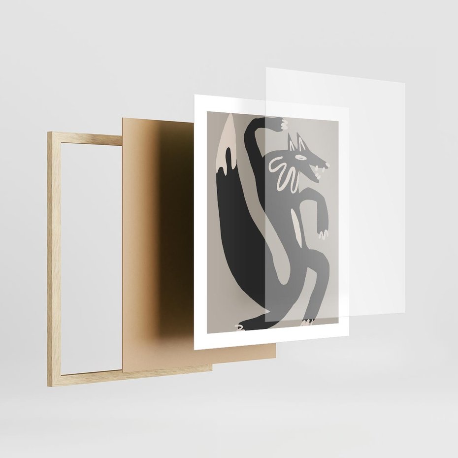 Plakat w ramie 40x50 - Strukturalne Odbicia Północy - skandynawska sztuka, lis - rama drewno