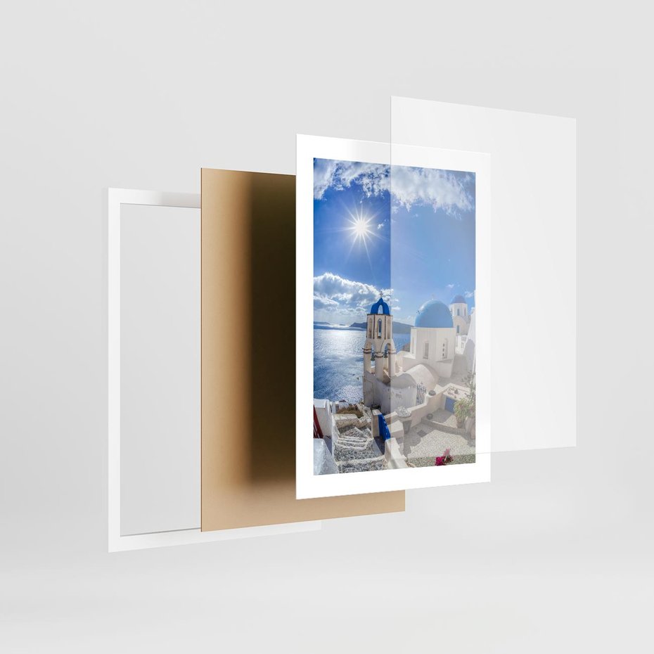 Plakat w ramie 30x40 - Uroki Santorini we Włoszech - Santorini, Włochy - rama biała