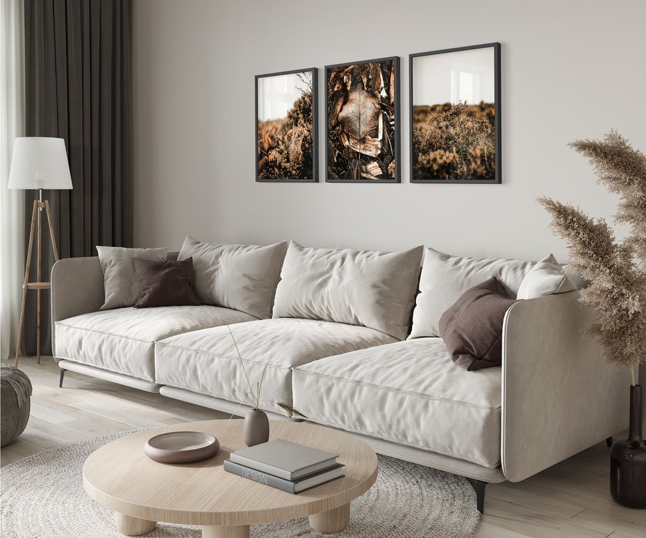 Zestaw obrazy w ramie 40x50 galeria - Jesienna, łąka, liście, boho - rama czarna