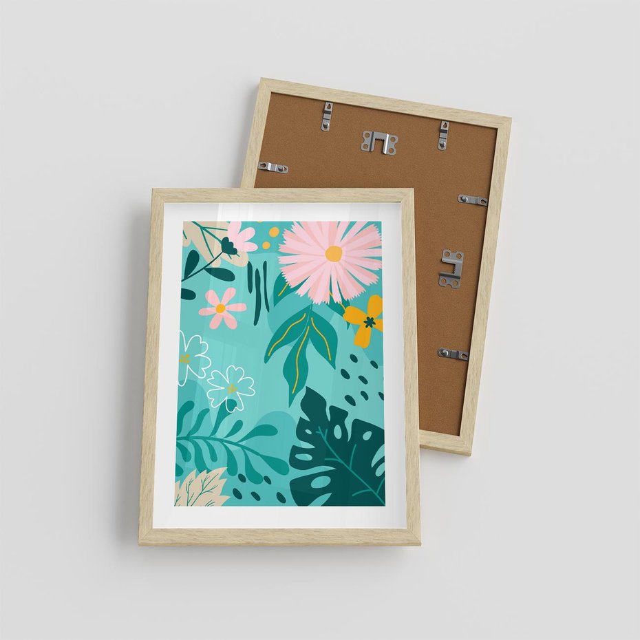 Plakat w ramie 30x40 - Kwiatowe Wibracje - pastelowa kompozycja, kwiaty - rama drewno