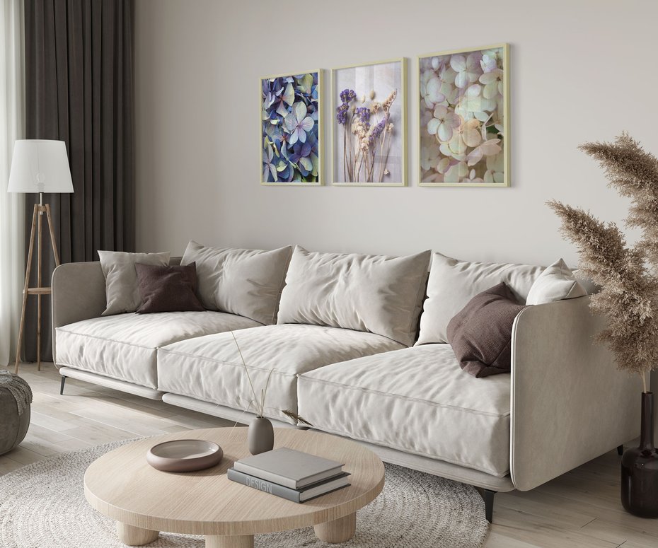 Zestaw obrazy w ramie 50x70 galeria - Suche, kwiaty, hortensje, boho - rama drewno