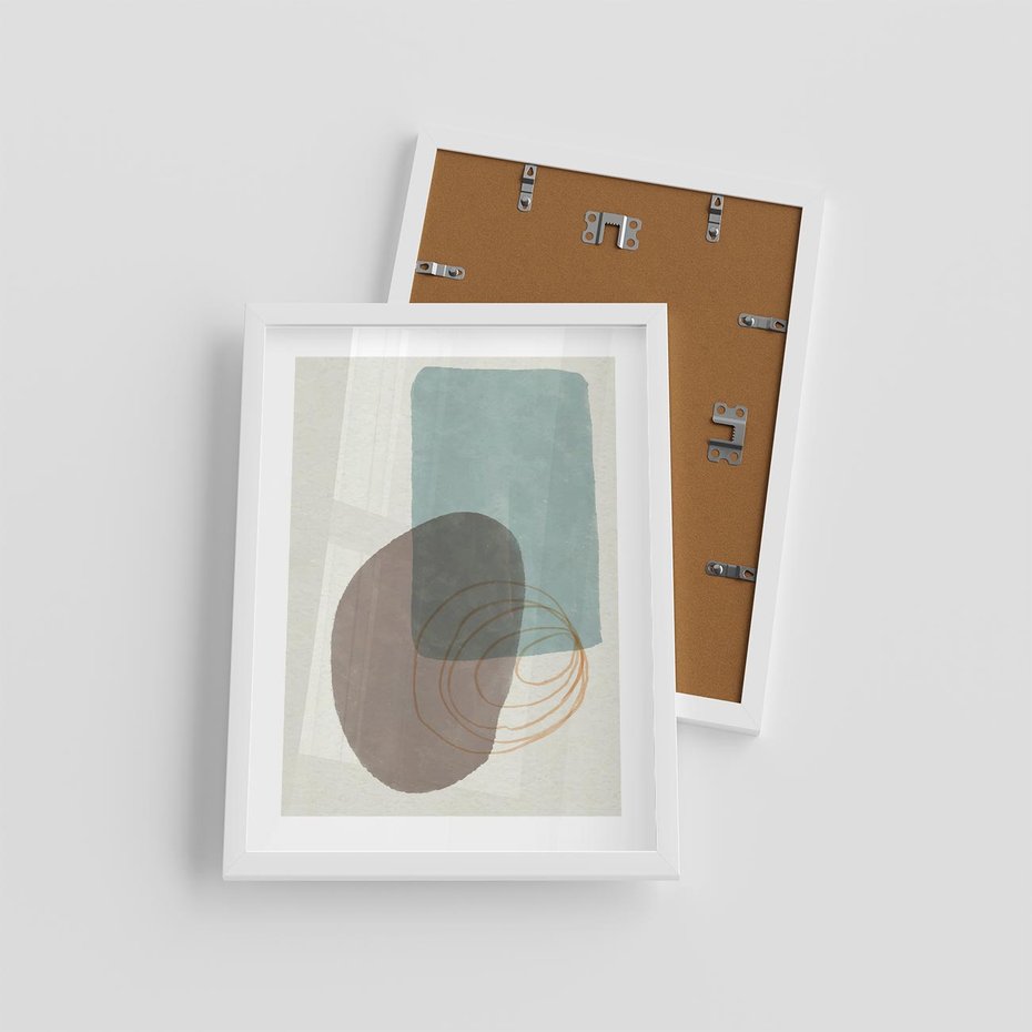 Plakat w ramie 30x40 - Rozkwitające Formy - geometryczne elementy, stonowane ziemiste kolory - rama biała