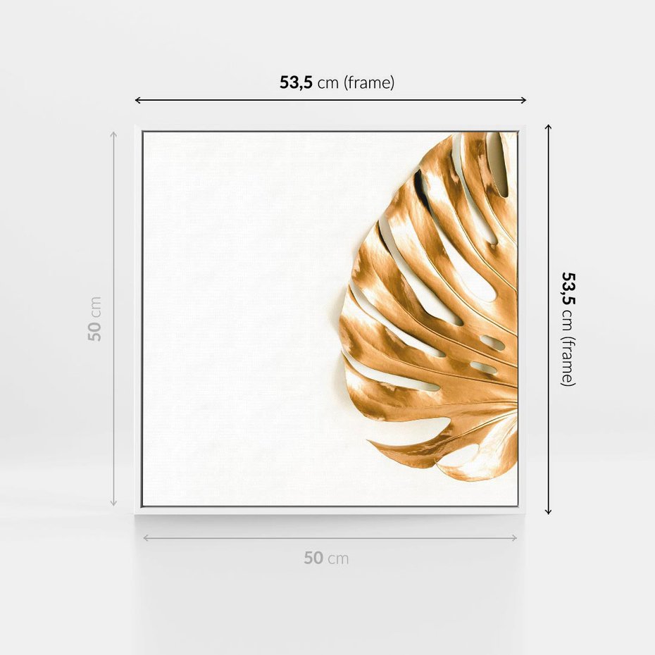 Obraz w ramie 50x50 - Przyjemność dla Oczu - złote, liście - rama biała