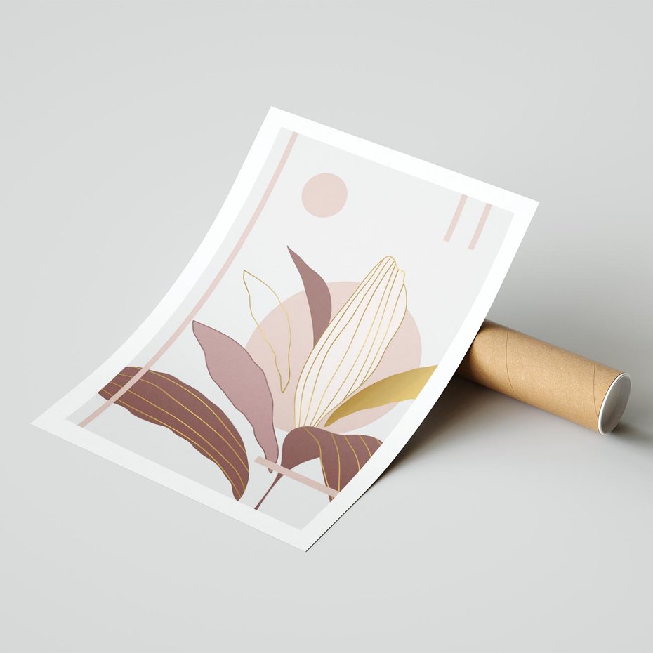 Plakat bez ramy 21x30 - Pastelowa Uroda Natury: Kwiat z Złotymi Akcentami - pastelowa grafika, kwiat