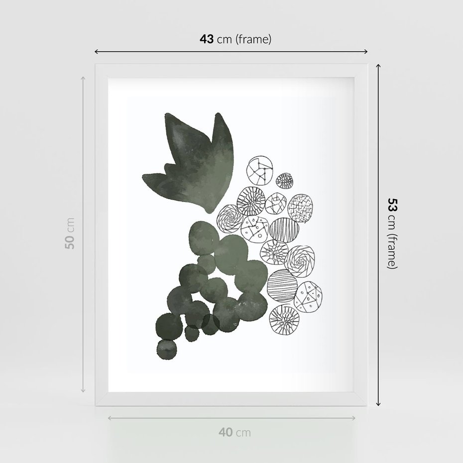 Plakat w ramie 40x50 - Grono Abstrakcji - minimalistyczny plakat, winogrona - rama biała
