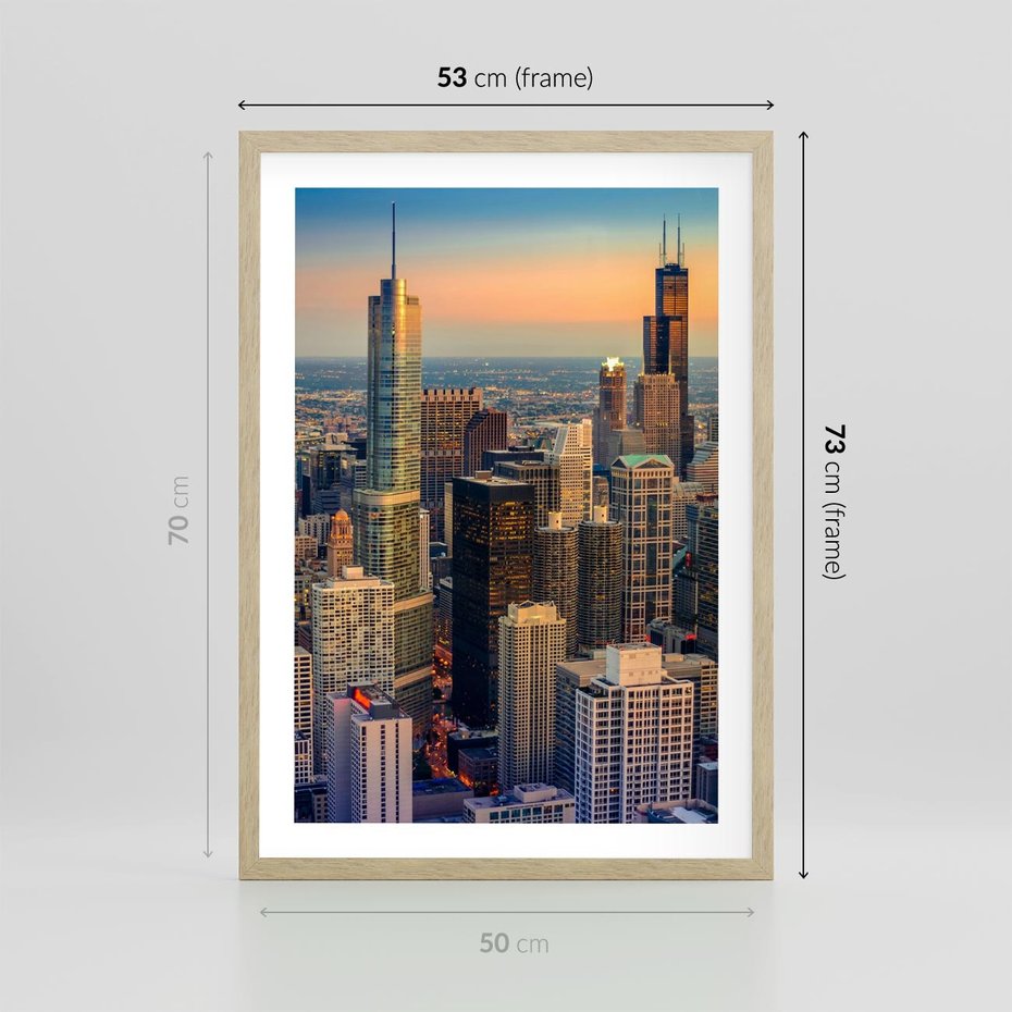 Plakat w ramie 50x70 - Wieżowce Nowego Jorku - Manhattan, wieżowce - rama drewno