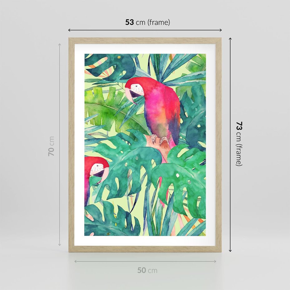 Plakat w ramie 50x70 - Egzotyczna Przygoda - tropikalne, liście - rama drewno
