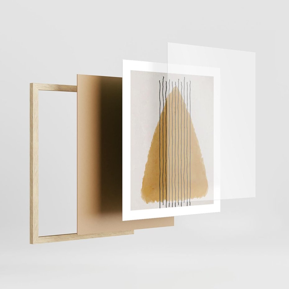 Plakat w ramie 40x50 - Migocące Impulsy - abstrakcyjna akwarelowa plama, nieregularne kreski - rama drewno