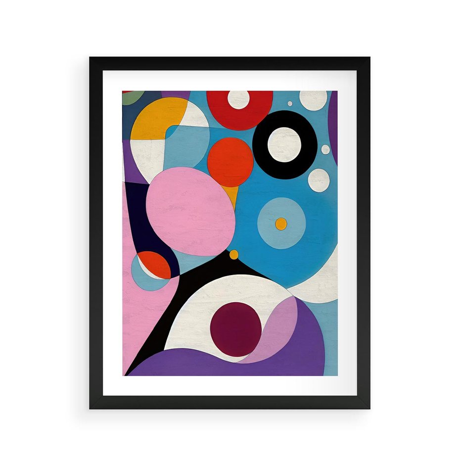 Plakat w ramie 40x50 - Kolorowe Ulotności - abstrakcyjny obraz olejny, żywe kolory - rama czarna
