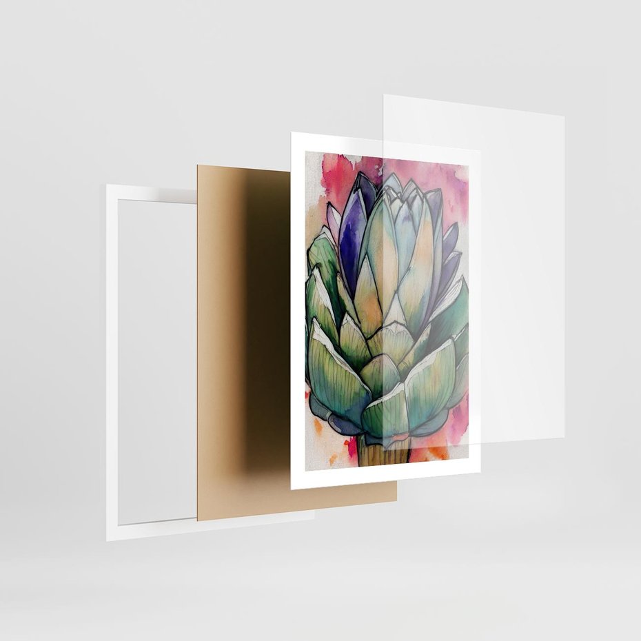 Plakat w ramie 50x70 - Estetyczna Roślina - abstrakcja, akwarela - rama biała