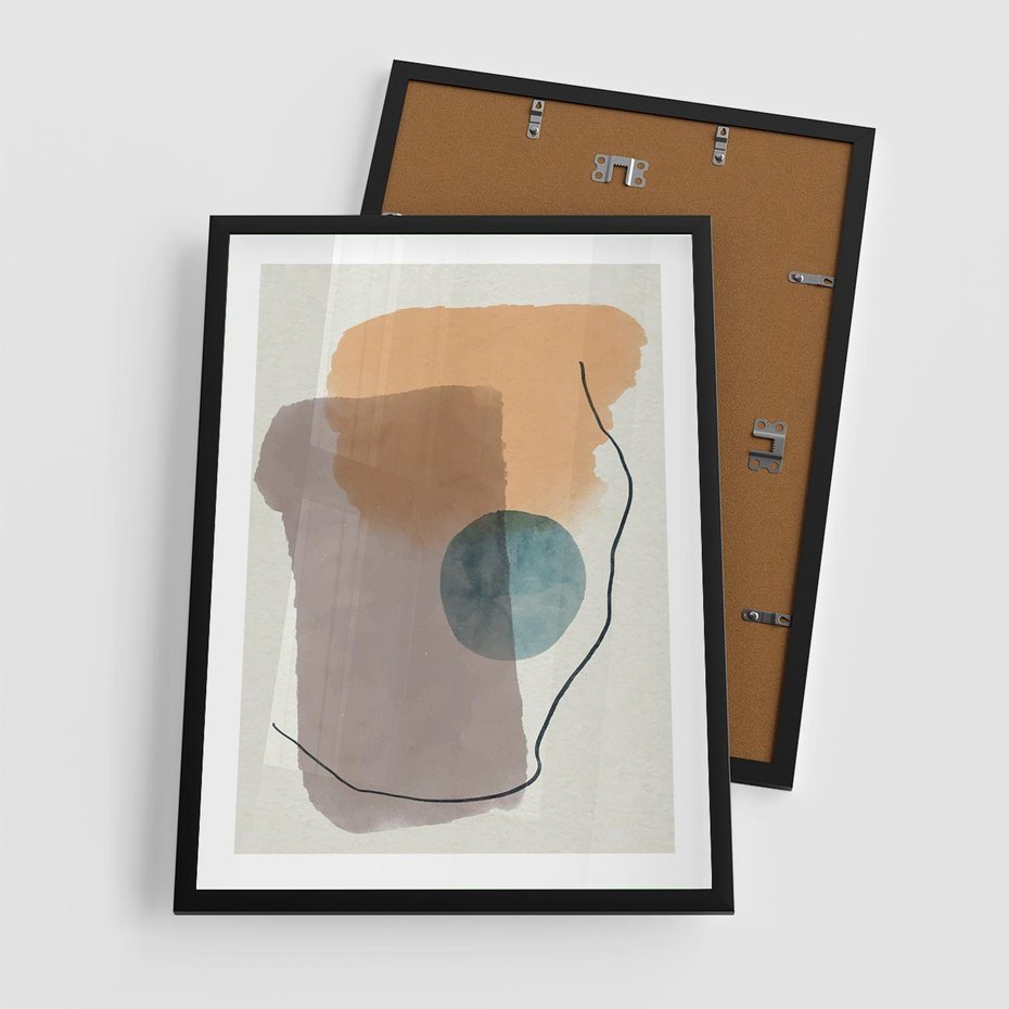 Plakat w ramie 50x70 - Rozkwitająca Akwarelowa Inspiracja - geometryczne elementy, stonowane ziemiste kolory - rama czarna