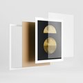 Plakat w ramie 40x50 - Migotliwe Przeniknięcia - złote koła, czarne tło - rama biała