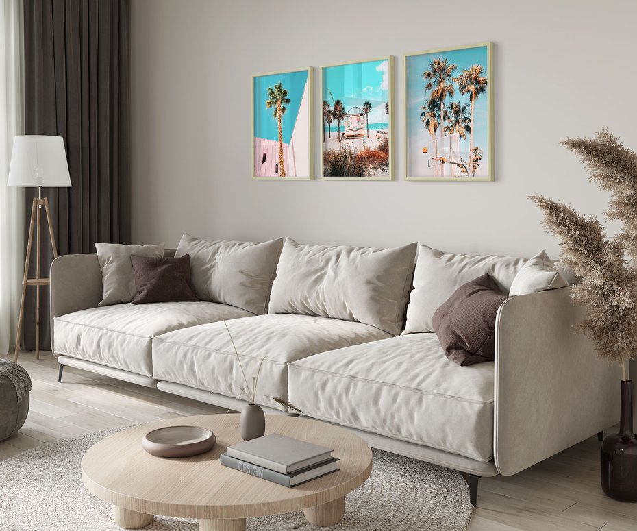 Zestaw obrazy w ramie 30x40 galeria - Plaża, palmy, morze, wakacje - rama drewno