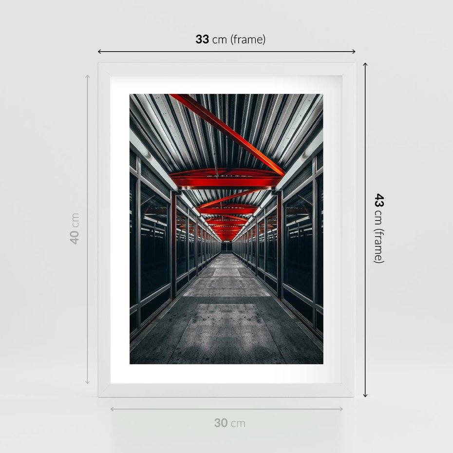 Plakat w ramie 30x40 - Nieskończoność Przestrzeni - korytarz, perspektywa - rama biała