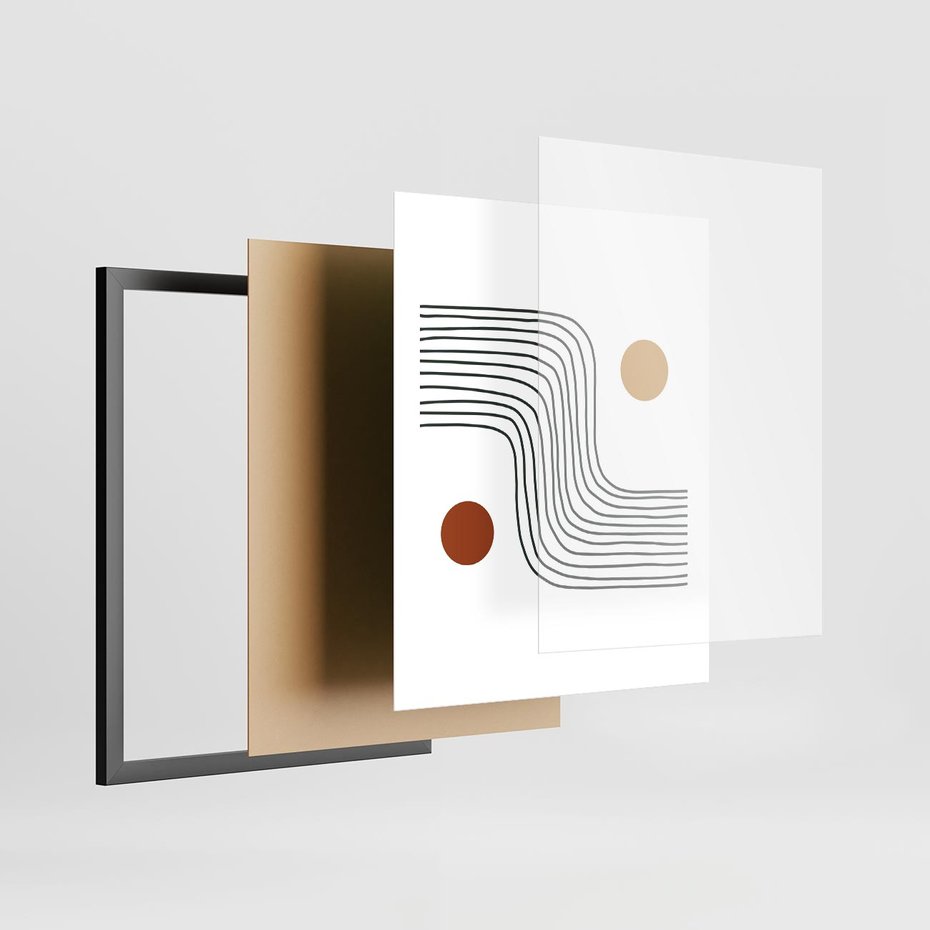 Plakat w ramie 40x50 - Kontury Harmonii - nieregularne linie, koła - rama czarna