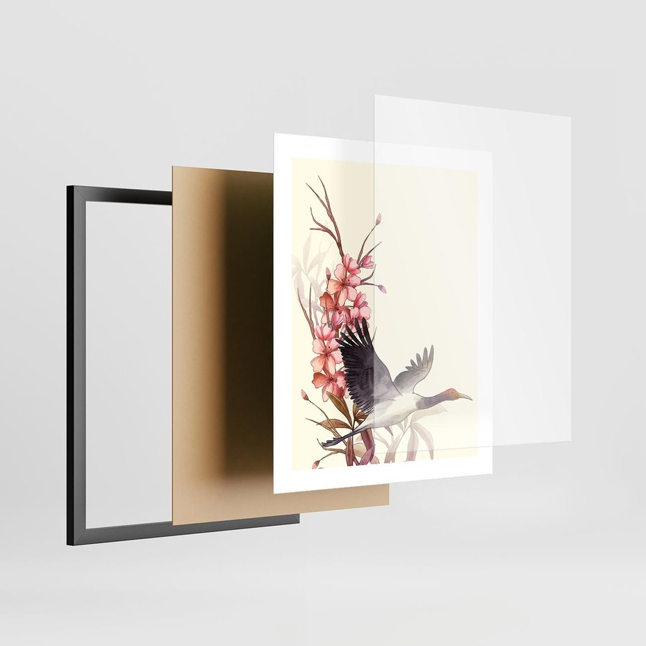 Plakat w ramie 40x50 - Szept Japonii - japońska sztuka, ptak - rama czarna