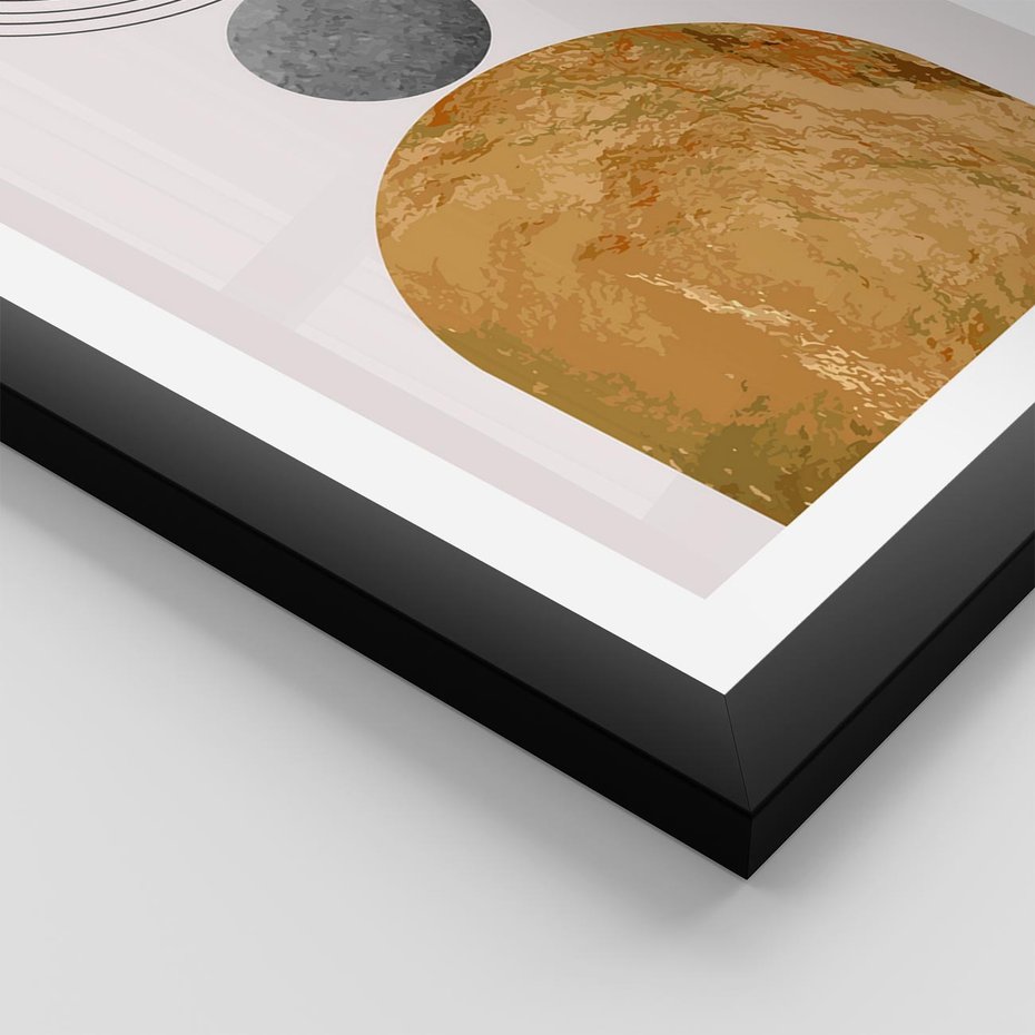 Plakat w ramie 30x40 - Złote Półkole w Sztuce Geometrii - grafika, złote półkole - rama czarna