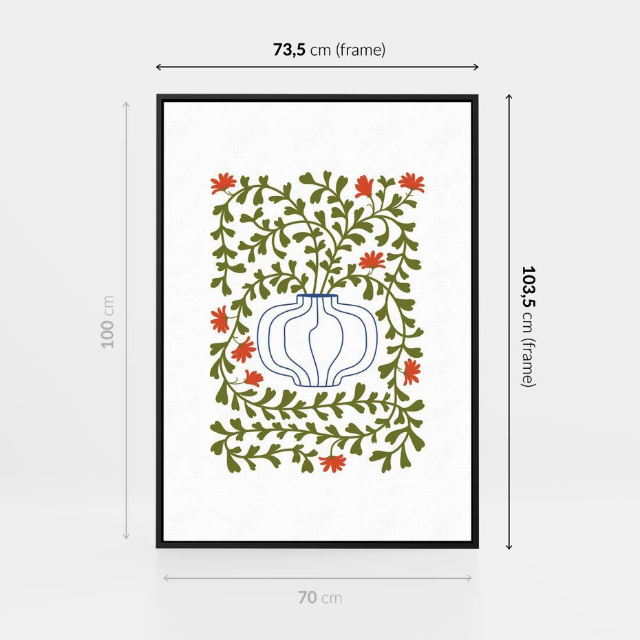 Obraz w ramie 70x100 - Wewnętrzne Fale - kwiaty w wazonie, minimalizm - rama czarna