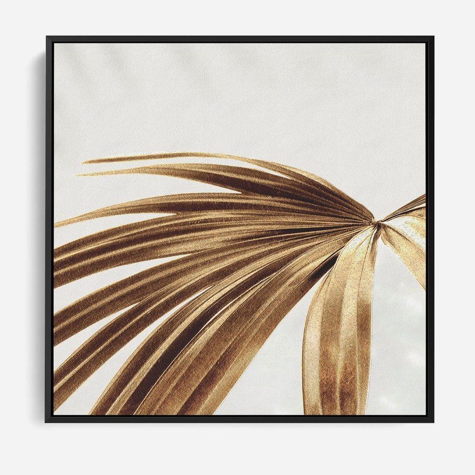 Obraz w ramie 50x50 - Egzotyczny Blask - złote, liście - rama czarna