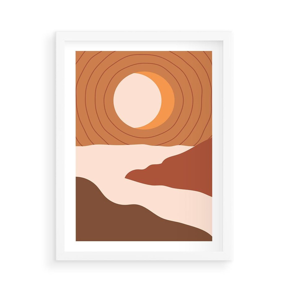 Plakat w ramie 50x70 - Sztuka Zachodu Słońca: Nowoczesna Sceneria - plakat, nowoczesna grafika - rama biała