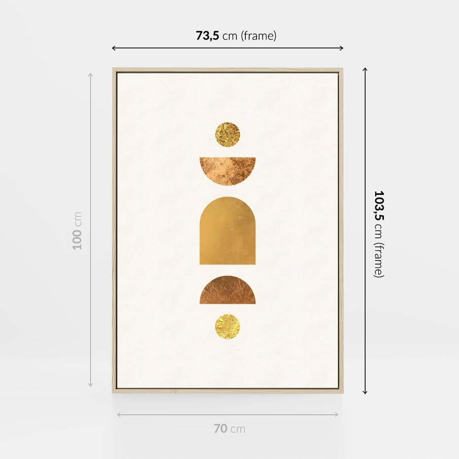Obraz w ramie 70x100 - Abstrakcyjne Wzory - geometryczne złote kształty, tekstura - rama drewno