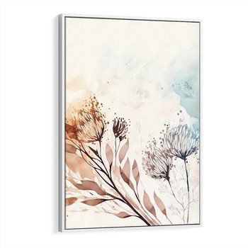 Obraz w ramie 80x120 - Nostalgiczne tańce pędzla - akwarelowe kwiaty, gałęzie - rama biała