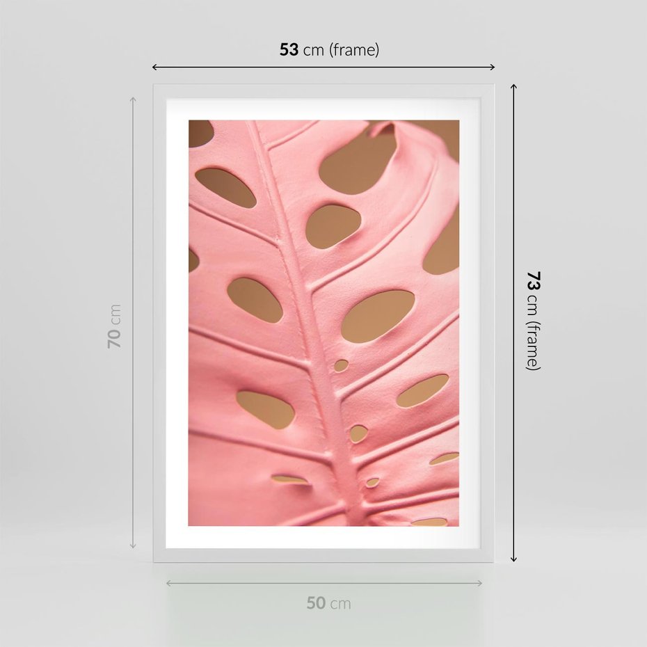 Plakat w ramie 50x70 - Różowa monstera w pełnym rozkwicie - różowa, monstera - rama biała