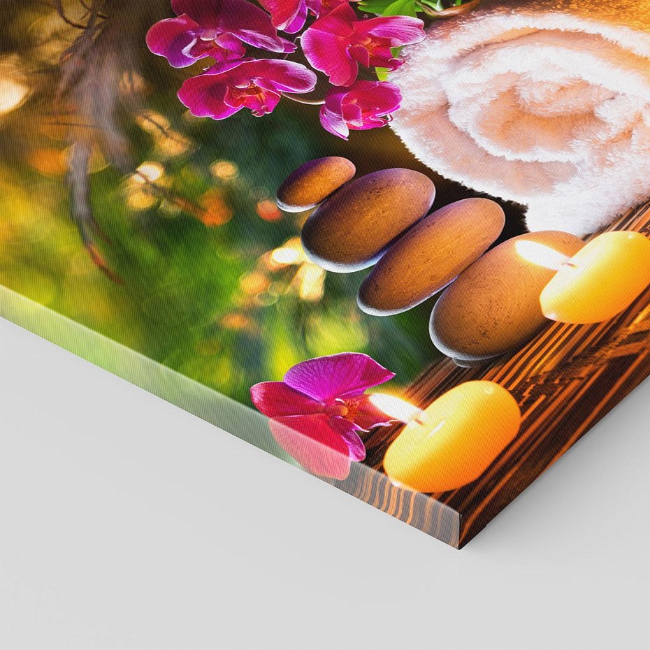 Obraz na płótnie 40x40 - Relaksujące spa z płonącymi świecami - spa, świece