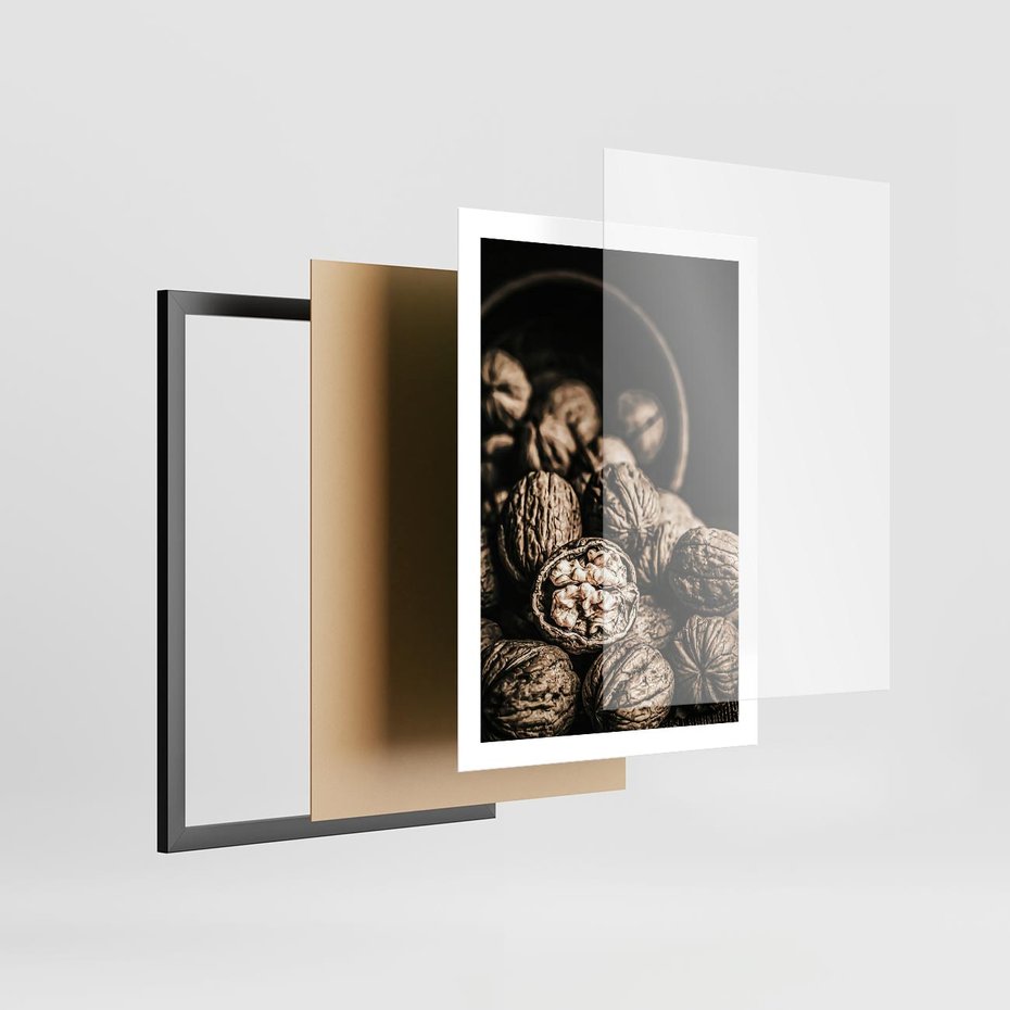 Plakat w ramie 50x70 - Orzechy Włoskie w Sepii - orzechy włoskie, fotografia retro - rama czarna