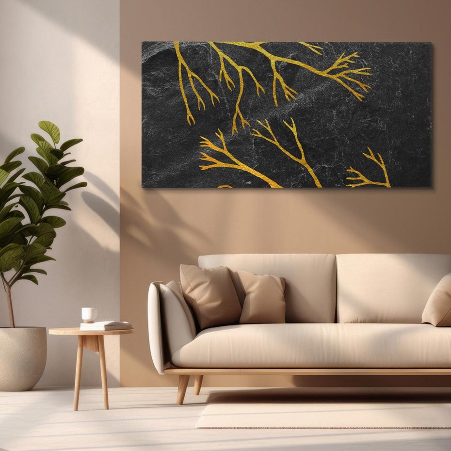 Obraz na płótnie 120x60 - Marmurowe Drzewa Snu - złote gałęzie, drzewa