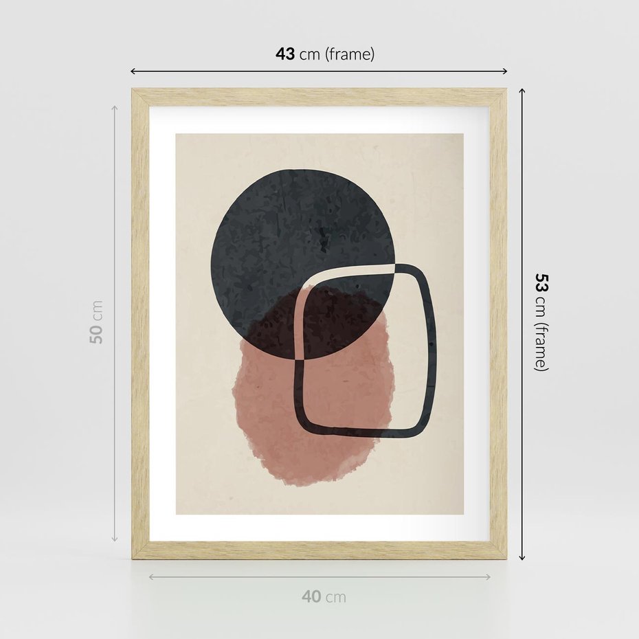 Plakat w ramie 40x50 - Abstrakcyjna Harmonia - abstrakcyjne nieregularne kształty, minimalistyczny plakat - rama drewno