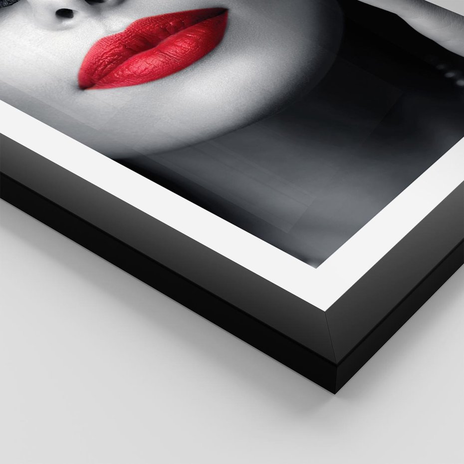 Plakat w ramie 50x70 - Piękno usta i szminka - usta, szminka - rama czarna