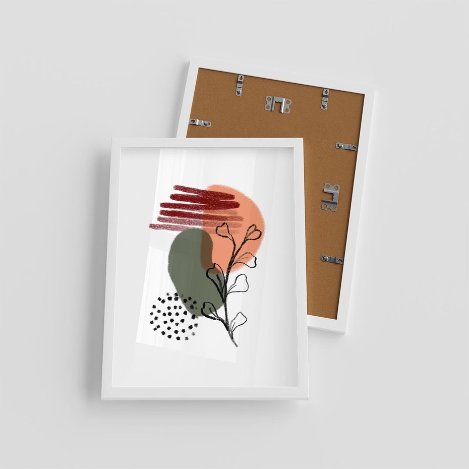 Plakat w ramie 30x40 - Przenikające Widzenia - abstrakcyjna sztuka, liście - rama biała