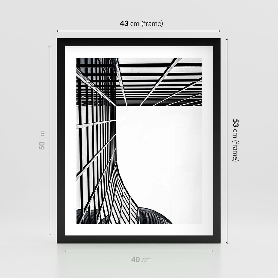 Plakat w ramie 40x50 - Minimalizm Wysokości - architektura, czarno białe zdjęcie - rama czarna