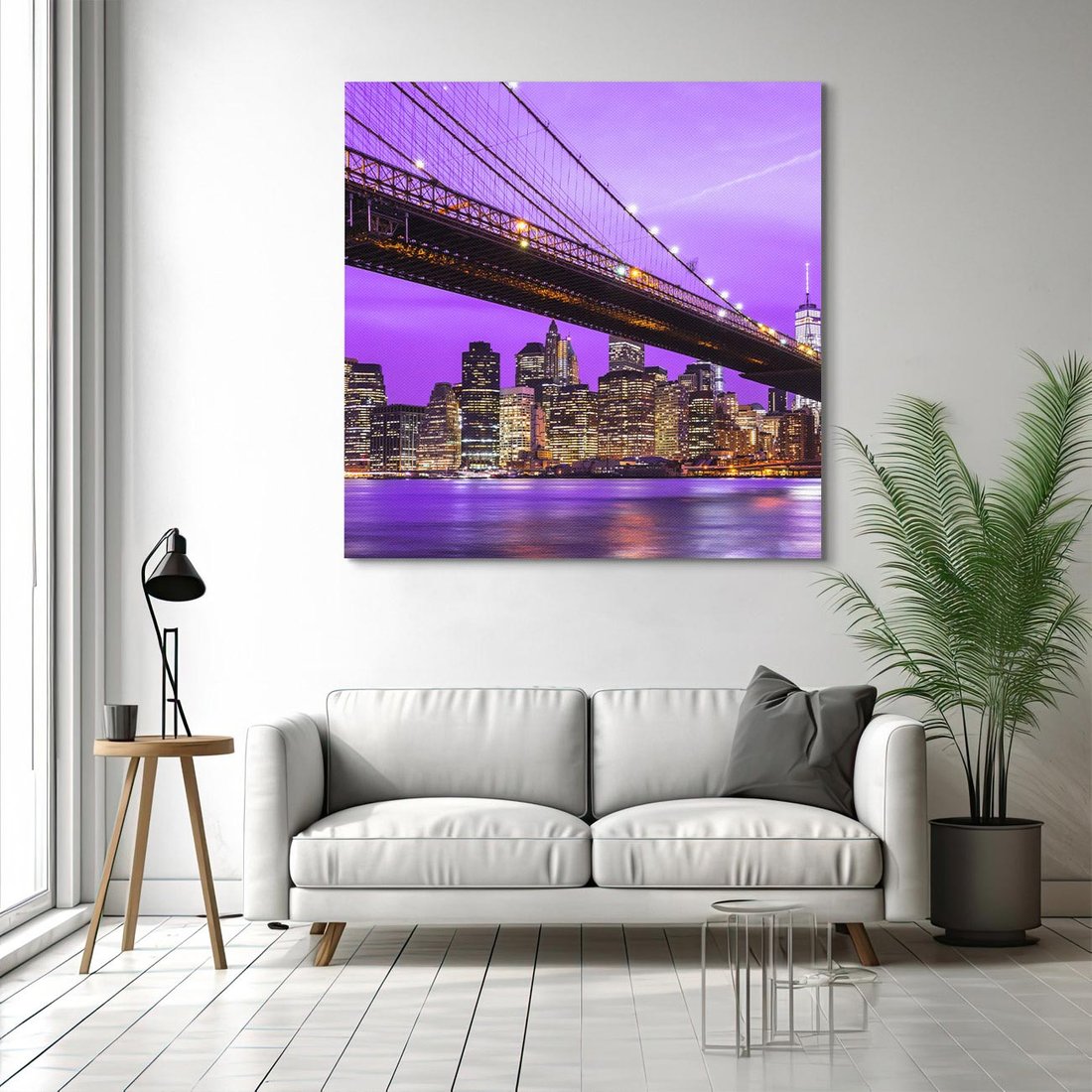 Obraz na płótnie 70x70 - Nocny Spacer po Moście Manhattan - most, Nowy Jork