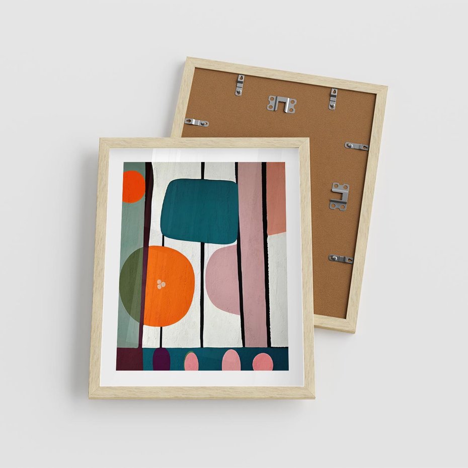 Plakat w ramie 40x50 - Migotliwa Aura Serca - abstrakcyjny obraz olejny, dziwne formy - rama drewno