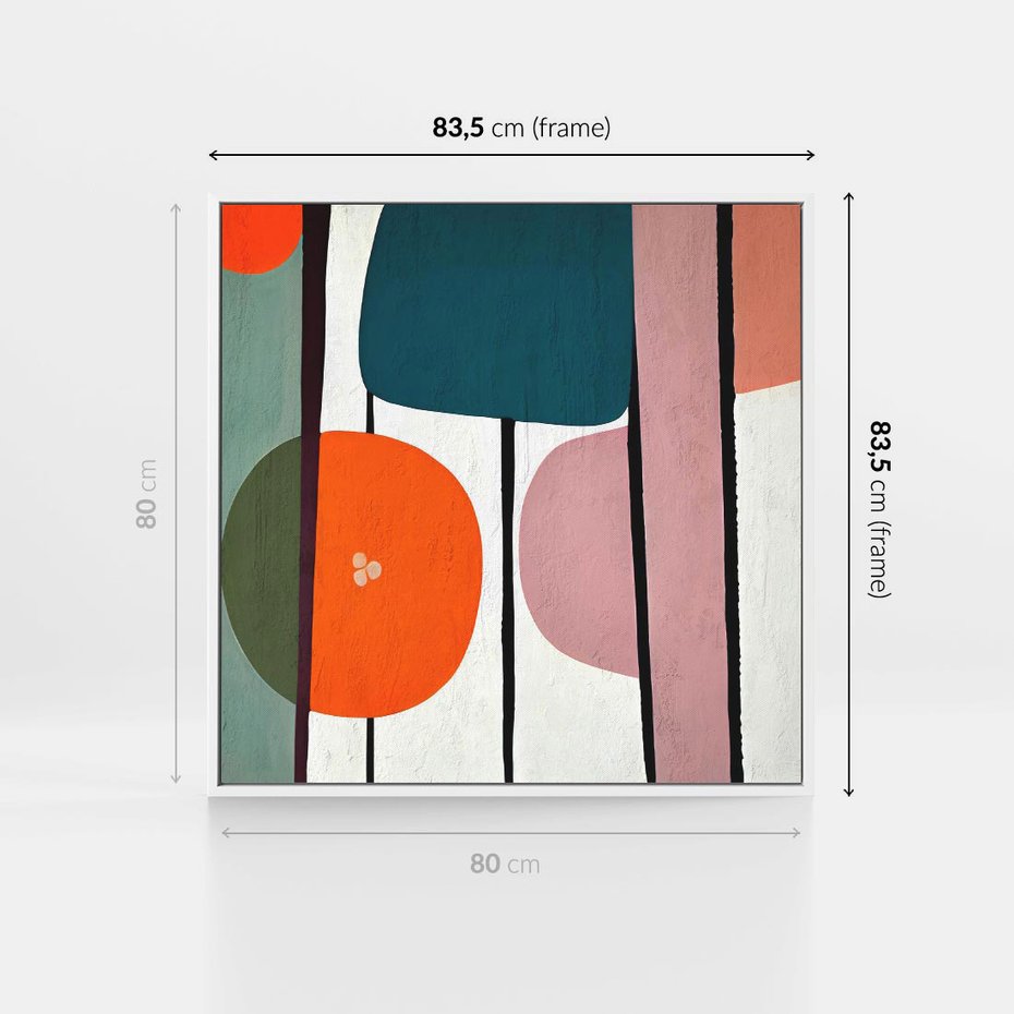 Obraz w ramie 80x80 - Migotliwa Aura Serca - abstrakcyjny obraz olejny, dziwne formy - rama biała