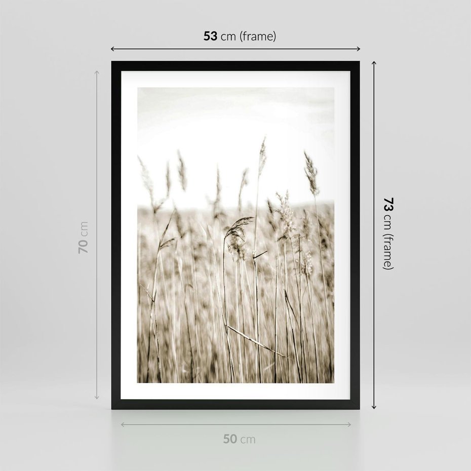 Plakat w ramie 50x70 - Nostalgiczny Pejzaż - suche trawy, pole - rama czarna