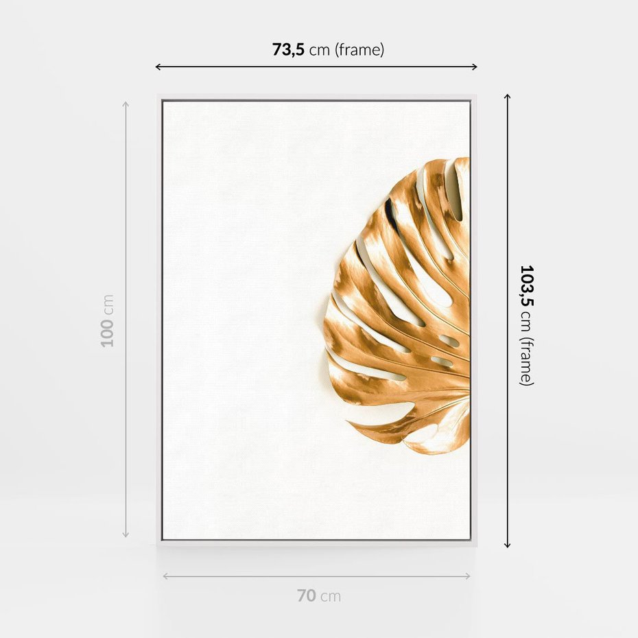 Obraz w ramie 70x100 - Przyjemność dla Oczu - złote, liście - rama biała