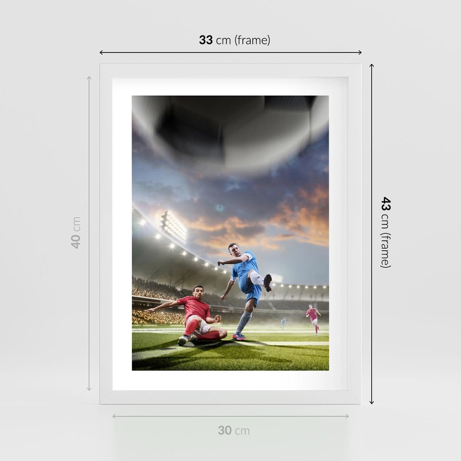 Plakat w ramie 30x40 - Ekscytacja Sportowego Świata - gol, mecz - rama biała