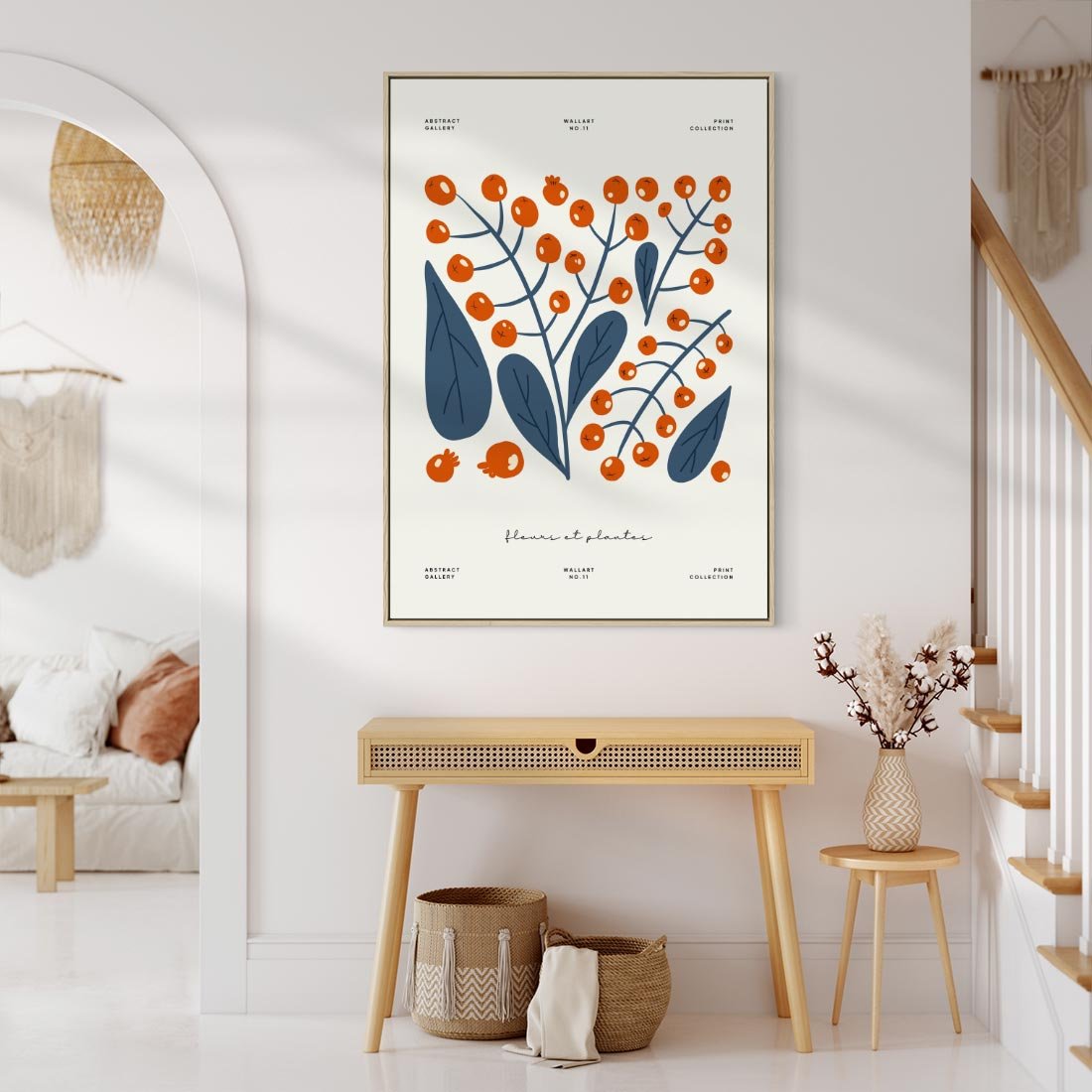 Obraz w ramie 80x120 - Minimalistyczna Uroda Jarzębin - jarzębiny, niebieskie liście - rama drewno