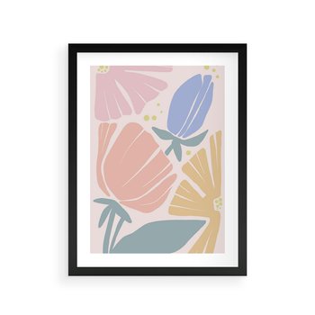 Plakat w ramie 40x50 - Rozkwitające Harmonie Natury - pastelowe kwiaty, na beżowym tle - rama czarna