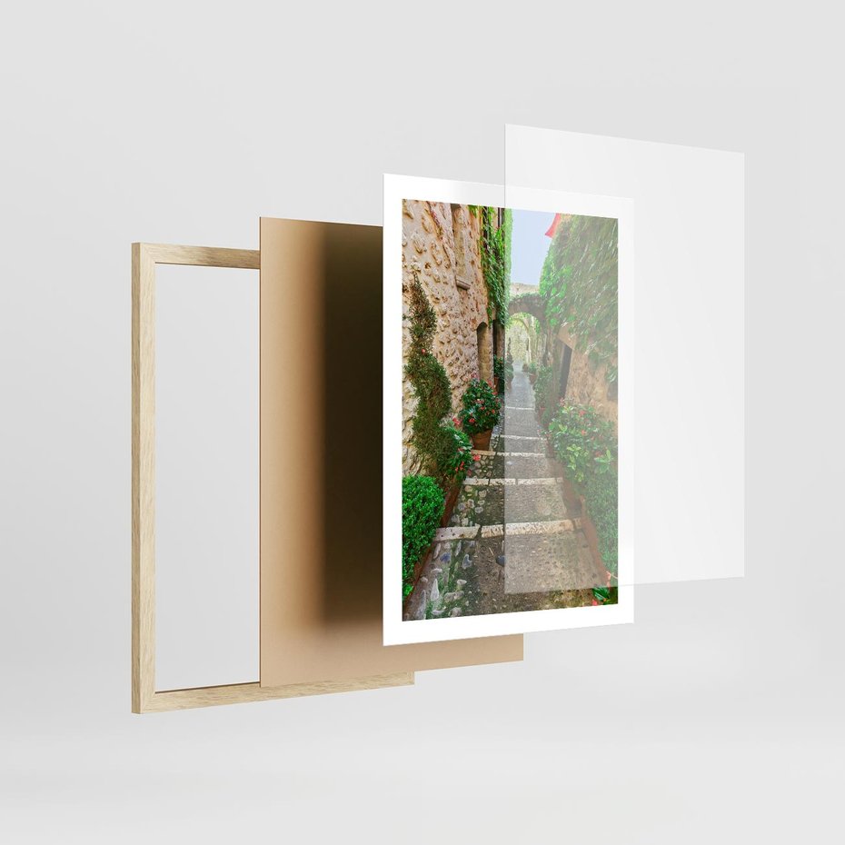 Plakat w ramie 50x70 - Magiczna podróż w głąb miasta - uliczka, perspektywa - rama drewno