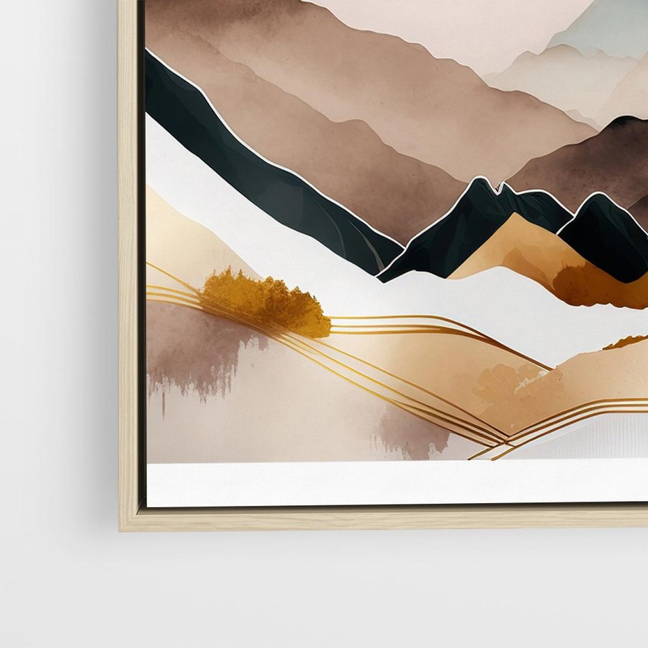 Obraz w ramie 50x50 - Góry Tonące w Pastelach - złote pastelowe góry, akwarela - rama drewno